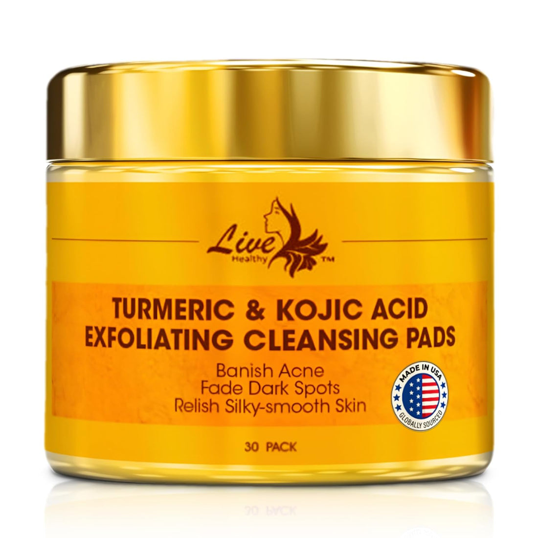 Kojic Acid &amp; Turmeric Cleansing Pads - Exfoliating, Brightening, Acne Scars, Unclog Pores - Turmeric Cleansing Pads for Dark Spots - Infused with Shea Butter, Glycerin, Panthenol - 30 Count