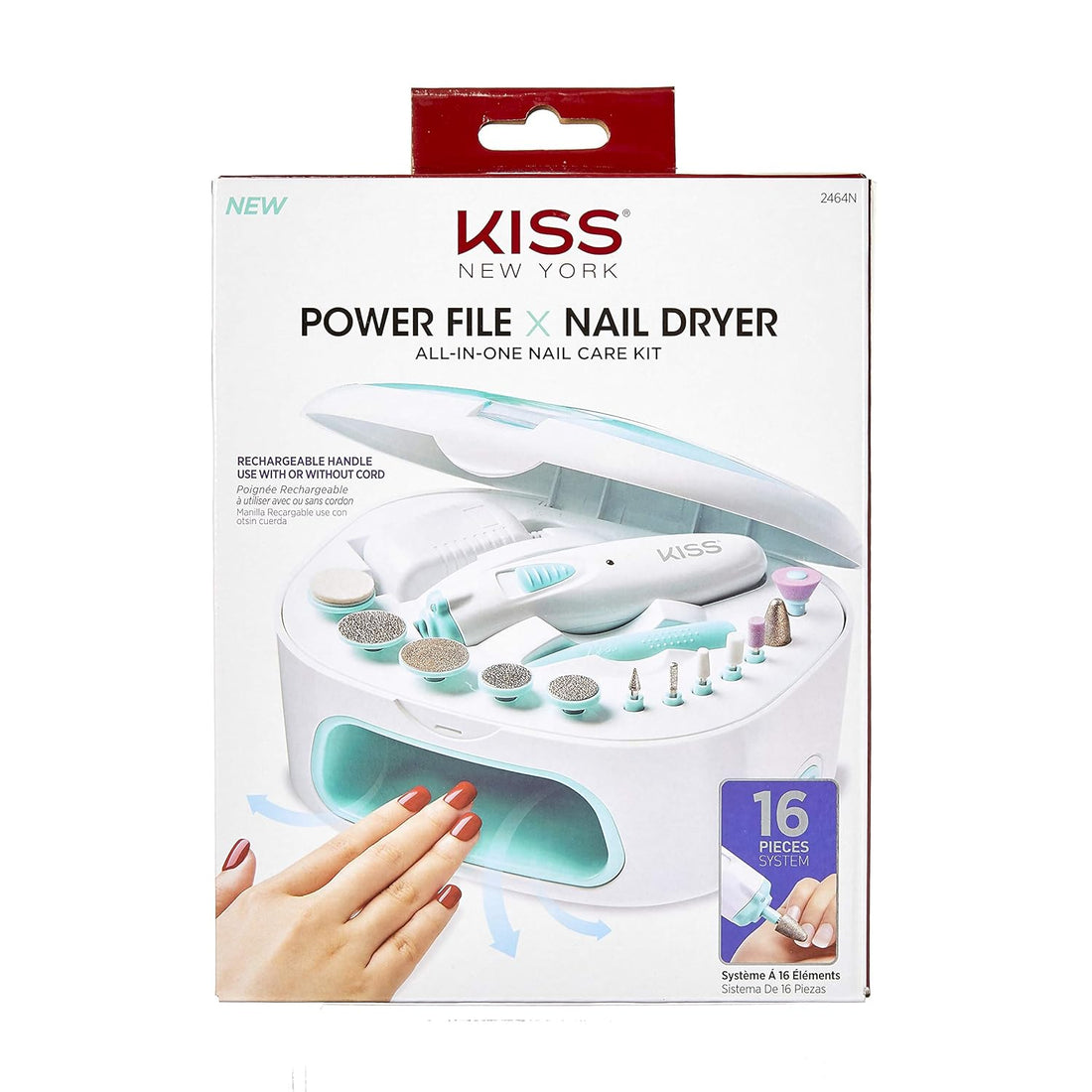 Power File X Nail Dryer All-In-One Nail Care Kit, Cordless Rechargeable Handle, Salon Style Nail Dryer, 12 Interchangeable Styling Attachments, Ergonomic Design, Storage Case, 16 Pcs., 1.14 Lbs.
